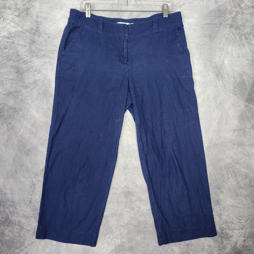 Vineyard Vines Linen Blend Wide Leg Crop Pants Blue Womens Size 8 Coastal Prep